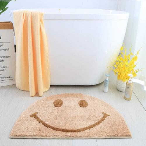 Cartoon Golden Smiley Face Entrance Door Mat Bathroom Absorbent Pad Semi-circular Toilet Door Mat Carpet Bathroom Floor Mat Rug