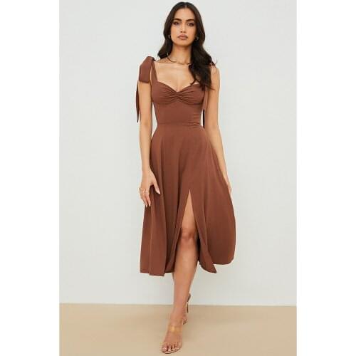 2021 Summer Sexy Lace Up Backless Split Pink Brown Midi Dress Femme Robe Casual Slim Harajuku Floral Print Party Vestidos HB8290