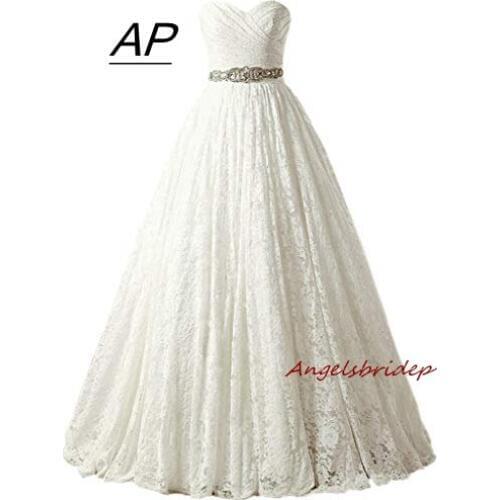 ANGELSBRIDEP Sash Sewn With Beaded Sweetheart Wedding Dresses 2021 Charming Lace Vestido De Noiva Formal Occasion Wedding Gowns