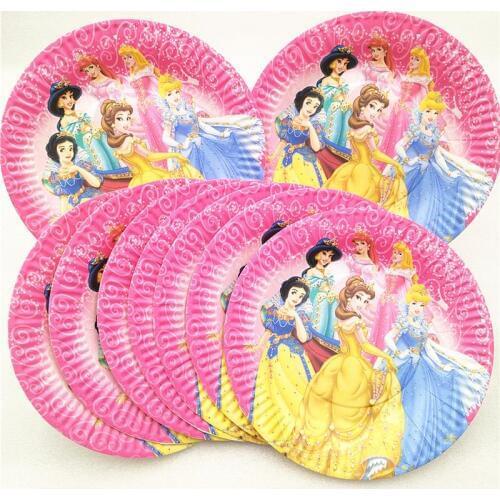 10Pcs Ariel/Snow White/Belle/Cinderella/Jasmine/Aurora Six Princess Paper Plate Birthday Party Supplies Decoration Dishes Favors