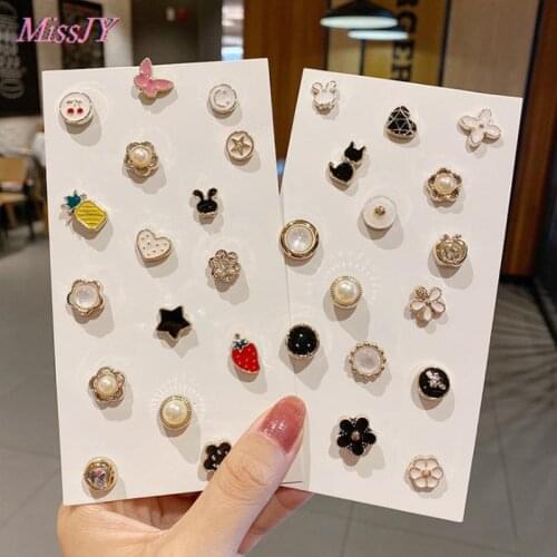 10Pcs Cute Neckline Fastener Nail Fashion Brooch Women Pin Clothes Decoration Anti-Exposure Buckle Pearl Button Accessory