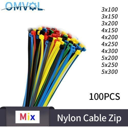 100PCS/ Self-Locking Plastic Nylon Wire Cable Zip Ties Mix Cable WireTies Fasten Loop Cable Various Specifications