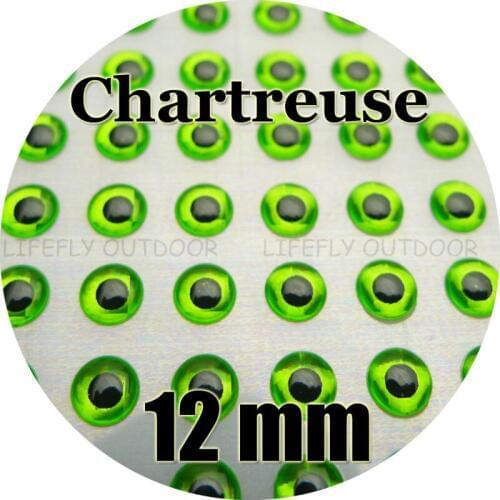 12mm 3D Chartreuse / Wholesale 300 Soft Molded 3D Holographic Fish Eyes, Fly Tying, Jig, Lure Making, Craft