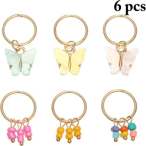 6Pcs/Set Fashion Women Hair Accessories Ring Creative Butterfly Decor Dreadlock Bead Hair Cuff For Women Girls Hair Accessories