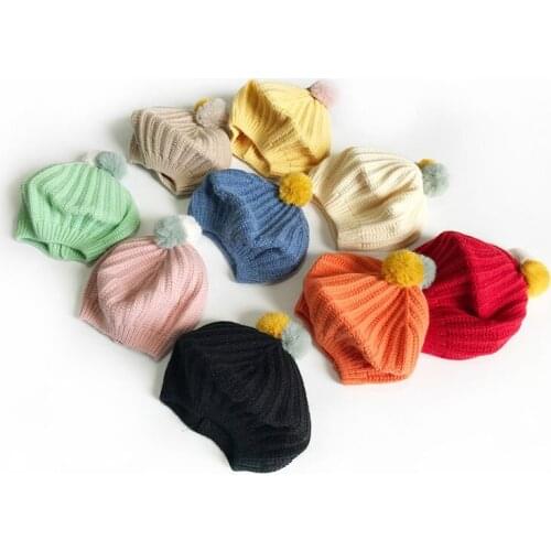 Childrens Knitted Pom-poms Beret For Kids Boys Grils Solid Candy Color Cute Beanie Hat Winter Autumn Fashion Cap