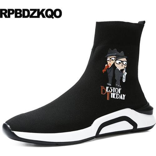 Men Booties Boots Ankle Flat 2018 High Top Trainer Faux Fur Shoes Winter Platform Sneakers Sock Black Pattern Casual Designer