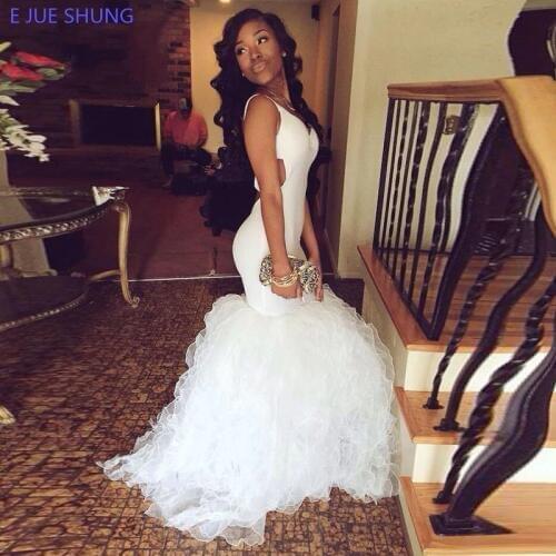 E JUE SHUNG White Mermaid Wedding Dresses 2020 Tassel Backless Wedding Gowns Bride Dresses