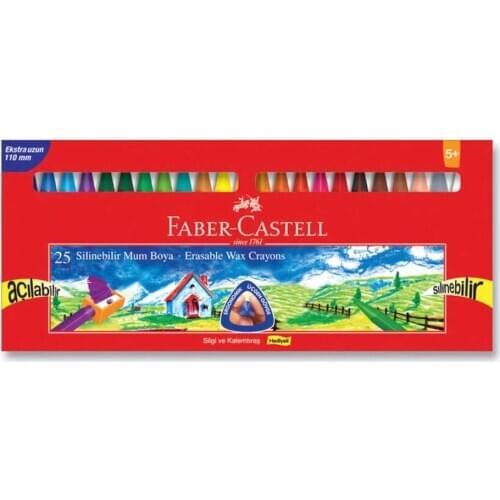 Faber Castell Erasable Pastel Paint Wax Crayon 25 Eraser + Pencil Sharpener