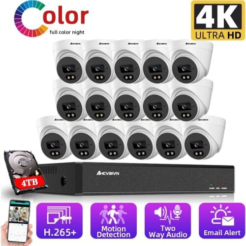 H.265 CCTV Security Camera System Kit Indoor 16CH 4K POE NVR Kit Two-way Audio 8CH 8MP Video Survrillance Ip Camera System Set