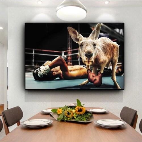 Animal Canvas Painting Boxing Kangaroo Paintings Funny Kangaroo Posters and Prints for Living Room Wall Decor Pictures Wall Art