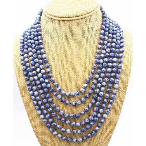 Pretty Fashion 6 row 6 mm natural lapis lazuli beads gemstone jewelry necklace 17-22 "A