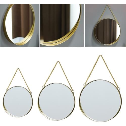 Round Hanging Mirror Gold Decorative Geometry Wall Mounted Mirror with Chain Bbedroom Mirror Wall Decor Bbathroom Mirror
