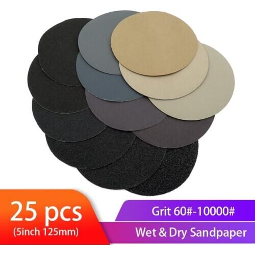 5inch 125mm Round Sanding Discs Grit 60-10000 Wet Dry Sandpaper Disk Flocking Sand paper Silicon Carbide For Polishing wood