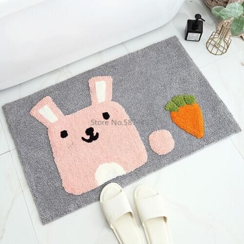 Plush Cute Bath Mat Carpet Print Cartoon Rabbit Area Rug Outdoor Mat Kitchen Toilet Absorbent Non-slip Mat Door Foot Floor Mat