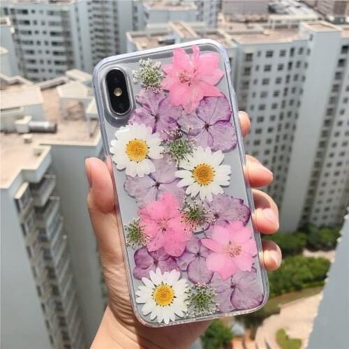 Fashion Clear Real Dried Flower Cases For iPhone X Lovely Floral Back Cover For iPhone 8 6S 6 7 Plus XR XS 11 pro MAX, For Women