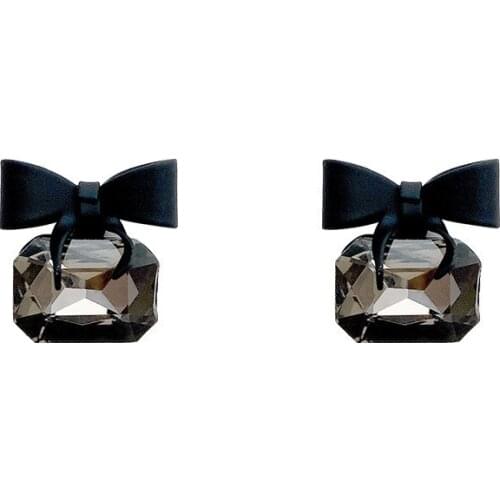 S925 Silver Needle Korean Version Of The Wild Sweet Black Bow Female Fashion Temperament Crystal Shiny Earrings Jewelry