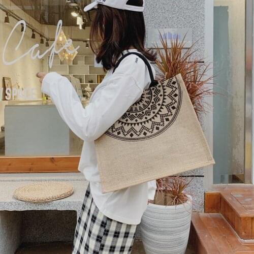 Youth Ladies Simple Versatile Bag Women Handbag Reusable Shopping Shoulder Bag Cotton Linen Fashion Travel Totes