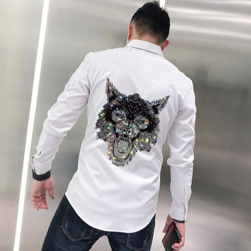 Mens Shirt Star Golf Fashion Tiger Head Design Hot Drilling High Quality Street Casual Brand Long Sleeve