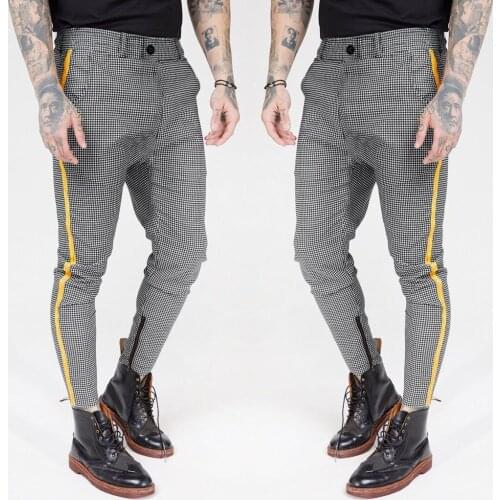Men trousers Sports Casual Plaid Print Bodybuilding tight elastic waist Long 2021 Male Pants Trousers Streetwear #40