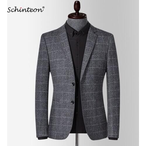 Schinteon Men New Korean Plaid Blazer Jacket Slim Fit Outwear Smart Casual High Quality Party Wedding Clothing