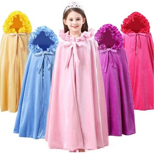 Girls Ruffles Hooded Cloak Elsa Anna Sofia Sleeping Beauty RapunzelAurora Belle Fancy Dress Up Coat Halloween Costume