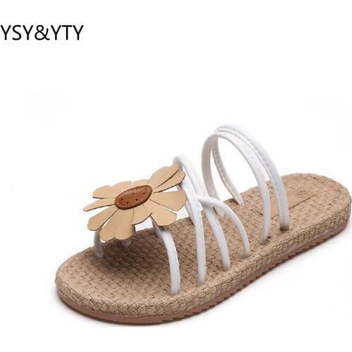 2019 new female summer with exotic flowers fashion thick bottom of the word dragging outdoor muffled cool