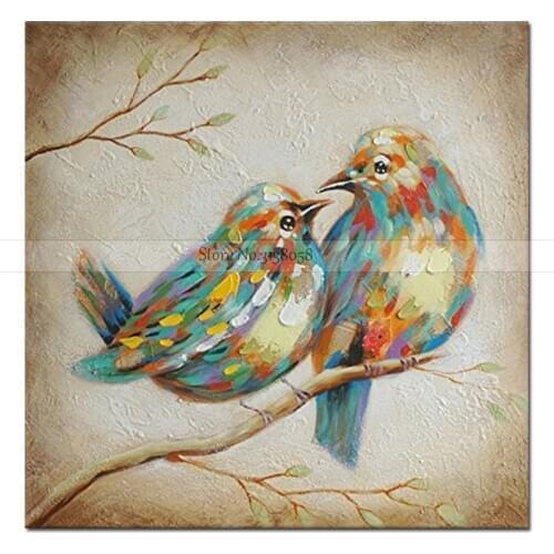 Wholesale Best Art Abstract Funny Animal Birds Oil Paintings On Canvas Handmade Little Animal Lover Birds Oil Painting Decor