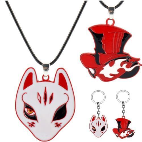 Persona 5 Keychain Necklace Take Your Heart Logo Fox Mask Pendants Necklaces Metal Charm Chain necklace men women jewelry