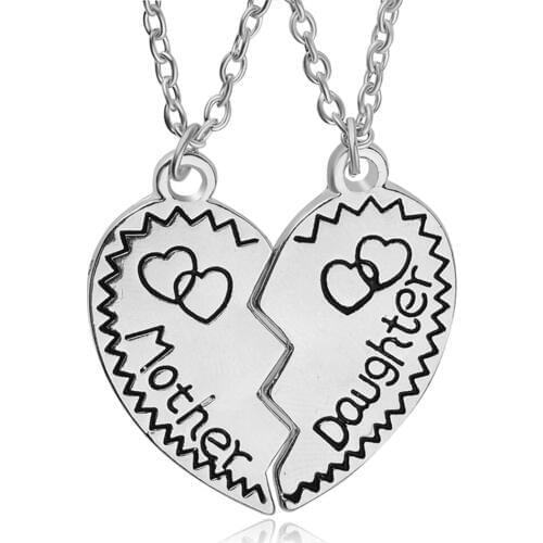2Pcs Lovely Mother Daughter Heart Shape Pendant Necklace Set Jewelry Chain
