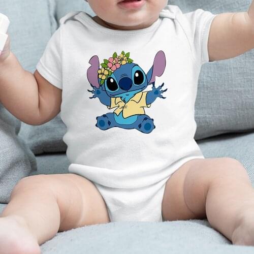 Beach Style Stitch Print Toddler Jumpsuit Short Sleeve O Neck Baby Onesie Summer Girl Boy Harajuku Infant Bodysuits