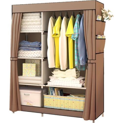 Simple Folding Cloth Wardrobe Fabric Dustproof Closet Steel Pipe Assembly Double Storage Cabinet Home Furniture Bedroom Wardrobe