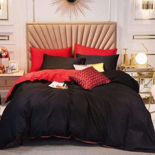 Luxury Black Red Splicing Cosy Cotton Bedding Set Duvet Cover Flat/Fitted Sheet Pillowcases Home Textiles Bedclothe
