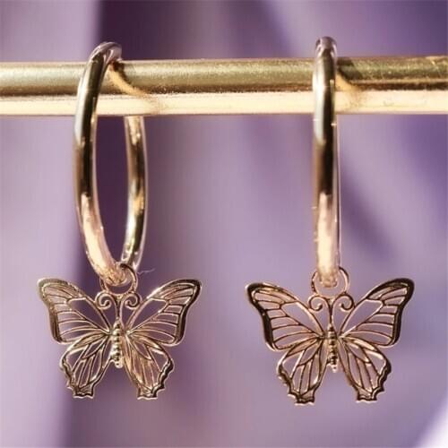 New Fashion Gold Silver Color Hollow Butterfly Stud Earrings Simple Temperament Personality Small Womens Earrings Party Jewelry