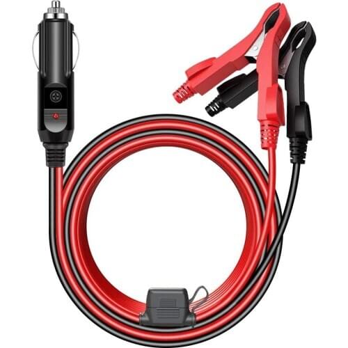 12V Cigarette Lighter Male Plug with Battery Clamp, 10 Feet, 1 mm2 Copper Wire, 10A Built-in Fuse for Power Inverter