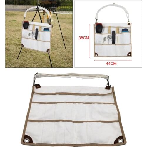 Rollable Camping Picnic Tableware Canvas Storage Bag Travel Barbecue Outdoor Kitchen Cutlery Utensil Hanging Organizer Bags