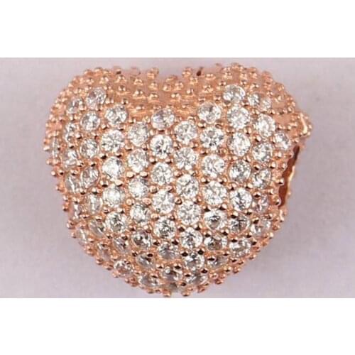 S925 Bead DIY Jewelry Open My Heart Clips Stoppers Charm fit Lady Bracelet Bangle Rose & Clear CZ