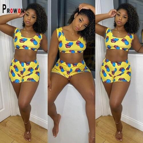Prowow Print Women Clothing Set Corset Tops Shorts Two Piece Suits for Woman 2021 New Summer Casual Home Sleeping Clothing
