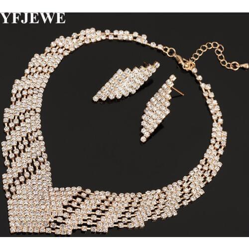 YFJEWE Fashion Women Rhinestone Crystal Necklace Earrings Set Charm Wedding Bridal Jewelry Set Charms Jewelry for Party N336