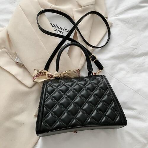 Retro Women Silk Scarf Leather Shoulder Bag Top-handle Pure Color Crossbody Bags Checker Pattern Shopping Handbags