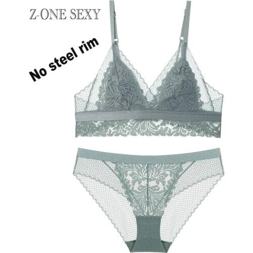 Womens underwear ultra thin non steel ring bra triangle cup comfortable and breathable Lace Sexy back support bra set lingerie