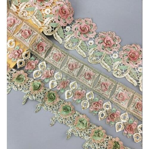 1 Yards 3D Shinning Embroidered Lace Trim Ribbon For Dress Sewing Costume Decorations Handmade Clothes Garment Accessories DIY