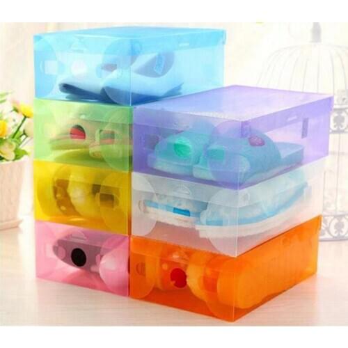 8 pcs Candy color thick clamshell plastic shoes box pp drawer shoe box crystal Stackable Foldable Tidy shoe storage box