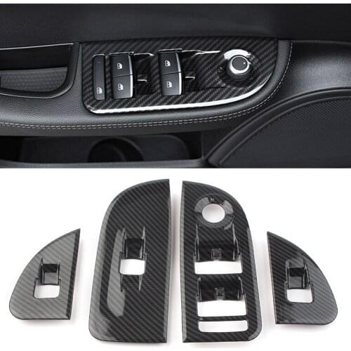 4Pcs For Alfa Romeo Giulia 2017 2018 2019 2020 ABS Carbon Fiber Window Lift Switch Button Frame Cover Trim Car Accessory