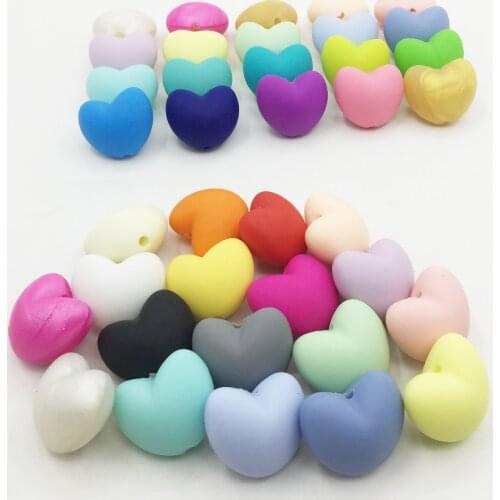50 pcs/lot Hot Heart Shape Loose Silicone Beads For Teething Necklace Silicone Loose Beads For Baby Teether BPA Safe 20 colors