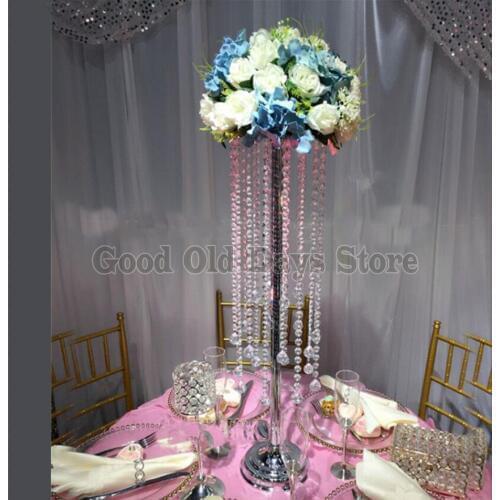70cm Tall Crystal table centerpiece with beads strands Flower Stand Wedding chandelier 10pcs/lot