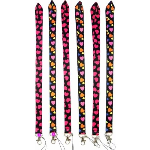 Free Shipping 100pcs Girls Pink Heart Pattern heart Badge Lanyard for Keys Phone Neck Straps Lovely Gift H-56