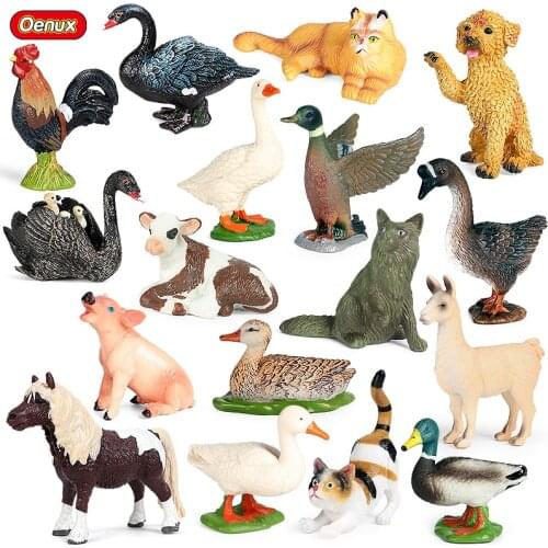 Oenux Farm Animals Goose Duck Chicken Pig Cow Cat Dog Horse Sheep Model Action Figure Figurines PVC Miniature Education Kids Toy