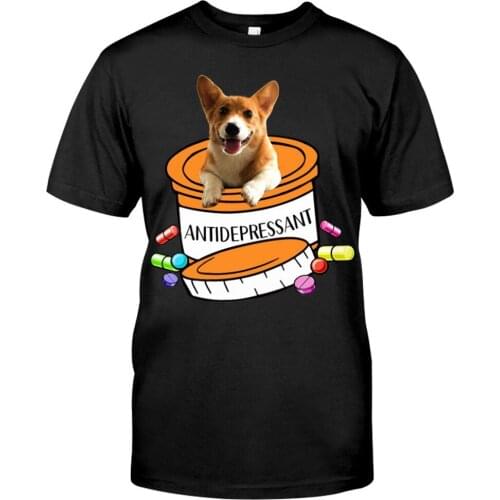 Pet Dog Corgi Cotton T-Shirt Fashion Animal Cool Cotton Shirts 3D Printed Harajuku Casual Round Neck Tops Funny Cotton Black Tee