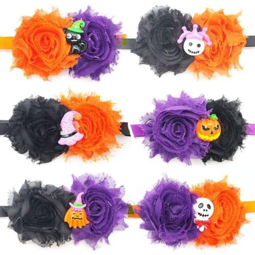 30/50 Pc Halloween Pet Dog Products Puppy Dog Bow Ties Flower Bow Tie With Skull Pumpkin Dog Accessories Pet Grooming