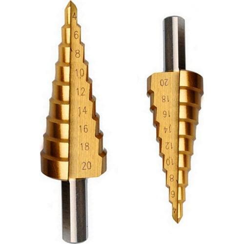 HSS Step Cone Titanium Drill Bit Tool Hole Cutter Kits Wood Drilling 4-20mm